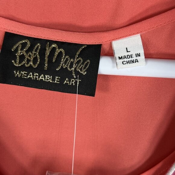 Bob Mackie NWT L Pink Embroidered Chiffon Tunic Embellished Top 3/4 Sleeve Artsy - Picture 12 of 16